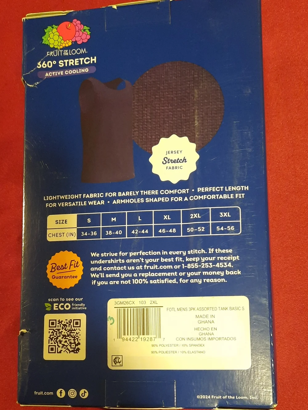 Fruit of the Loom 360 Stretch 3-Pack Active Cooling Tanks Black, Blue, Gray 2XL